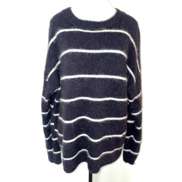 J.Crew Striped Fuzzy Sweater Navy & White Acrylic/Alpaca/Merino Wool/Polyamide/E - Picture 1 of 8
